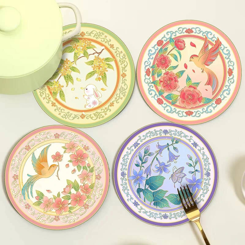 【新品花令杯垫】小清新家用硅藻泥陶瓷盘子隔热垫杯垫复古防烫圆形