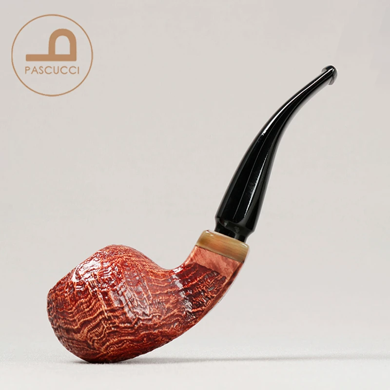 意大利帕斯库奇Pascucci  喷砂苹果弯斗 手工石楠木烟斗