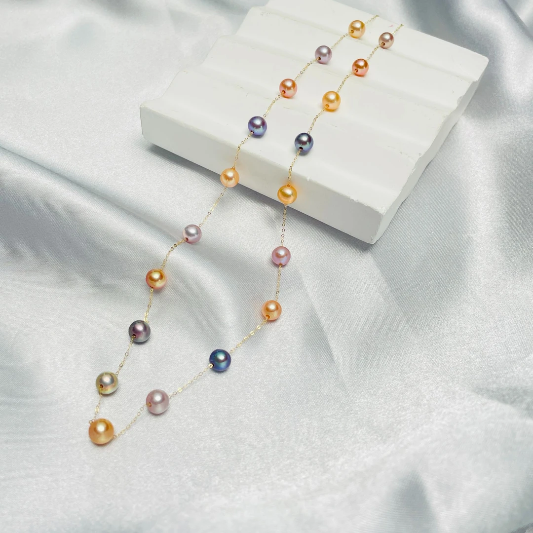 【流星花园】18K金淡水无核炫彩特选强光混彩多巴胺满天流星项链