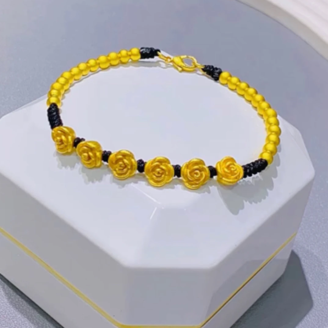 铜合金手链 新款古法玫瑰花手链串珠纯手工时尚百搭简约款手链