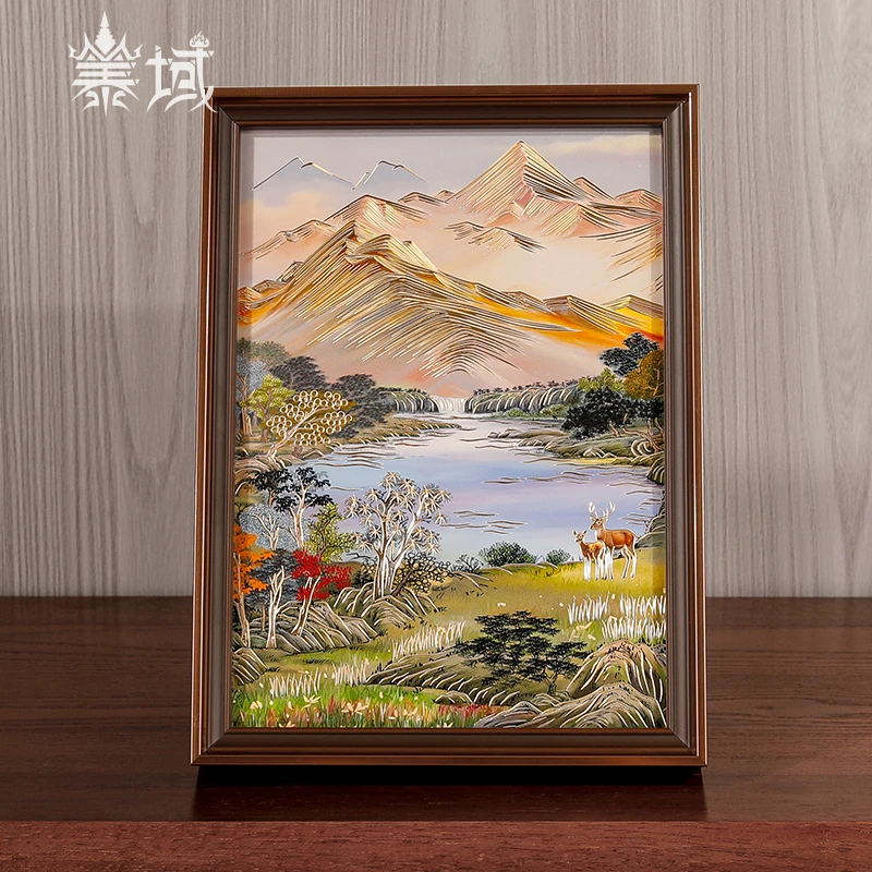 泰域铜雕画《金山聚宝盆》餐厅书房现代风画 床头装饰画摆台B2-844