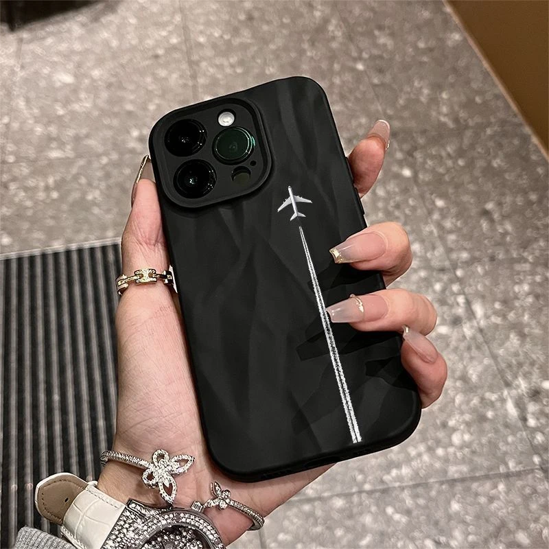 白色飞机适用苹果17/16Pro手机壳14/15promax褶皱全包13pro防摔软