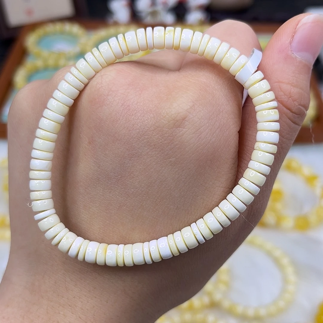 蜜蜡未镶嵌手链6.0mm瓷白直切药片手串