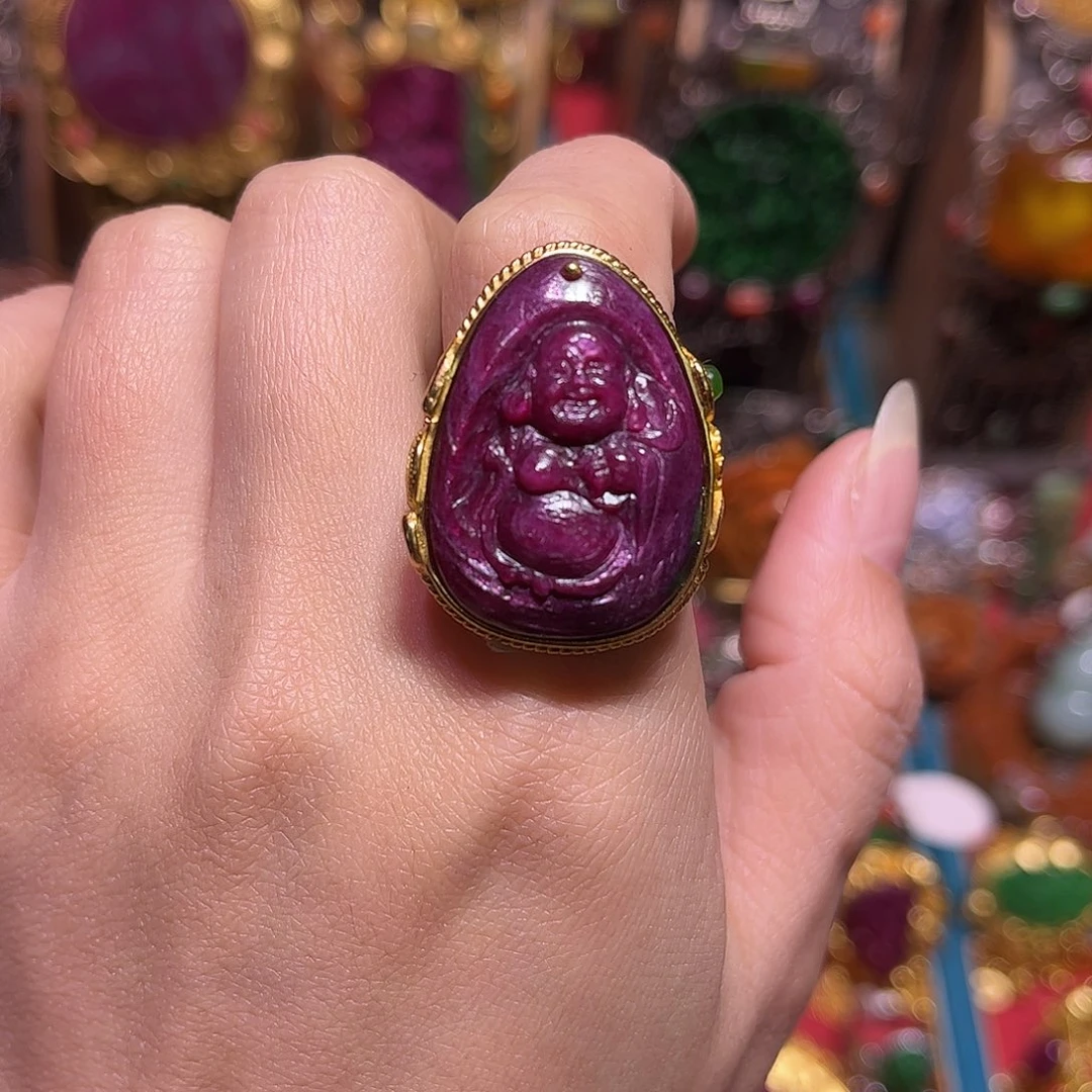 戒指银S925镀金镶嵌红宝石