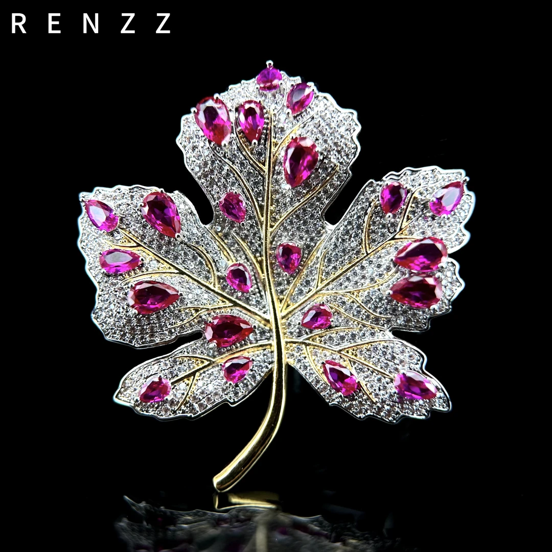 0062红色枫叶轻奢胸针（黄底）