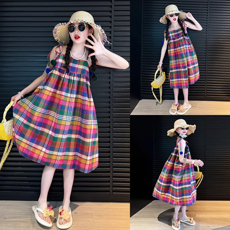 女童韩系裙子夏季2025新款女大童洋气多巴胺吊带裙夏款森系连衣裙