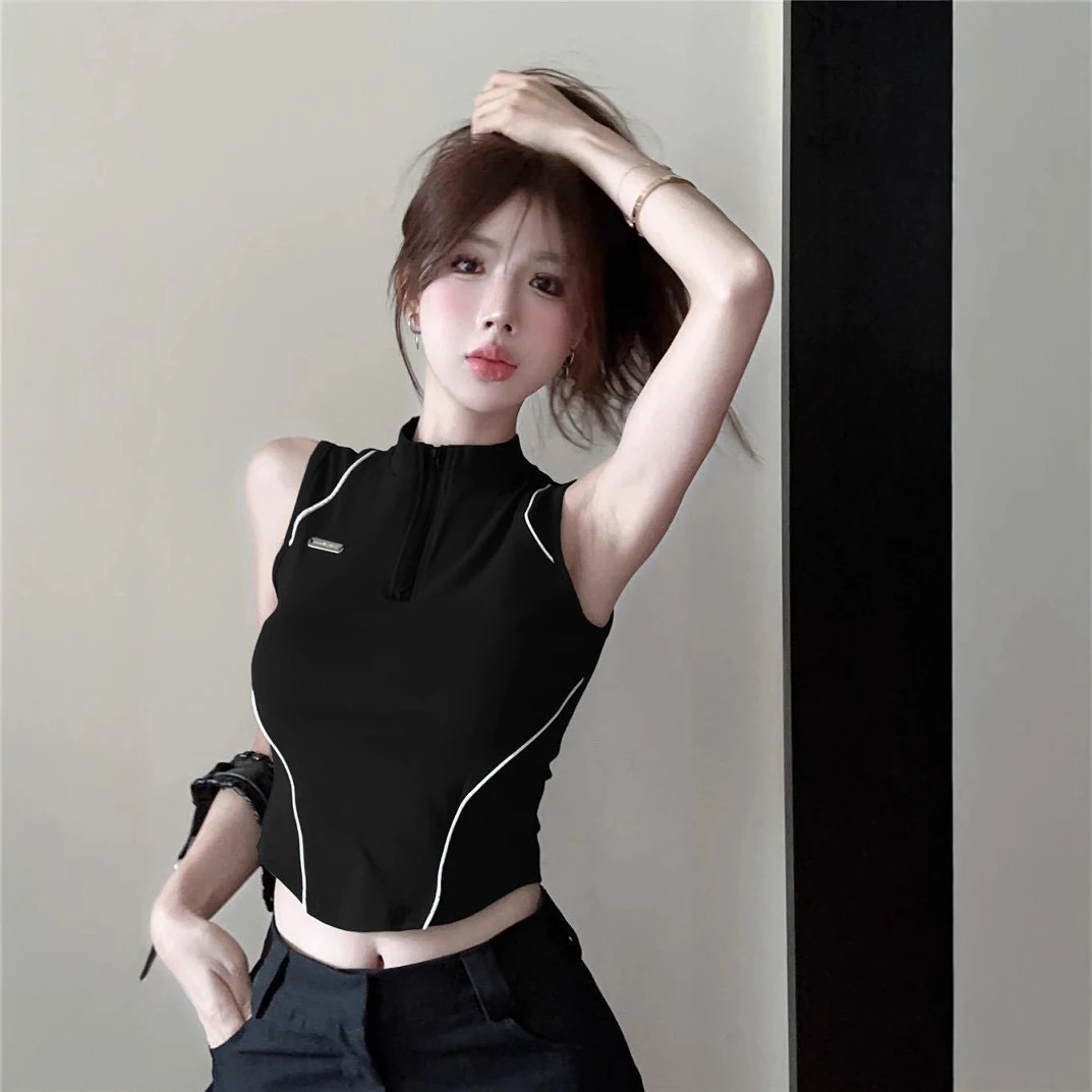 新款美式甜酷辣妹 高级运动感打底背心女夏外穿美式吊带线条无袖