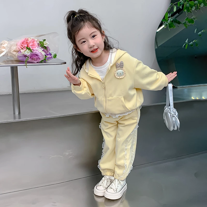 女童套装春秋款2025新款洋气女宝宝秋季连帽衣服儿童秋装网红炸街