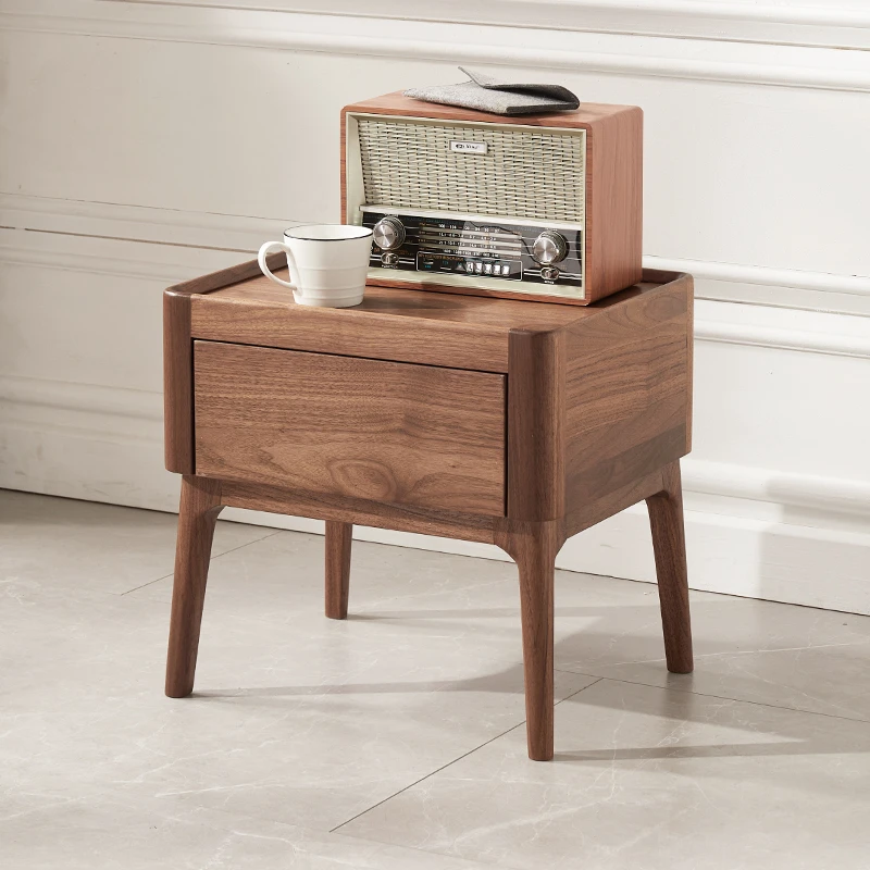 北美黑胡桃木床头柜全实木意式单抽卧室床边柜