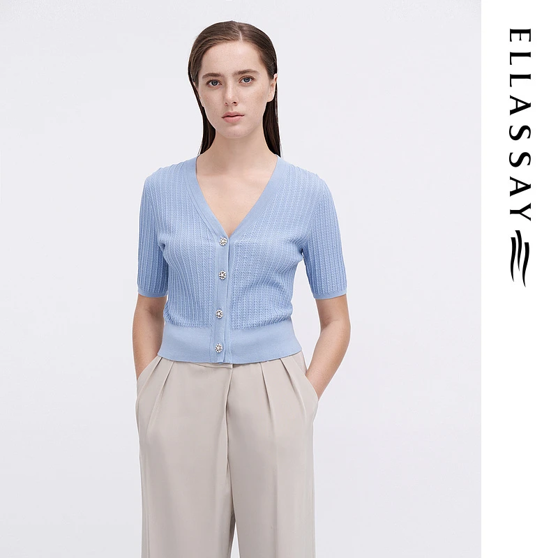 ELLASSAY歌力思2023早春新款简约百搭桑蚕丝针织衫女EWE341M02000