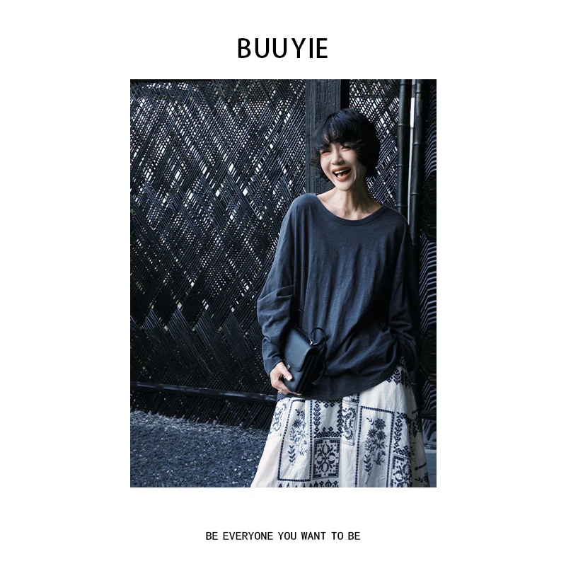 BUUYIE 25SS【墨韵】高级感纯色亲肤休闲百搭长袖T恤 250514