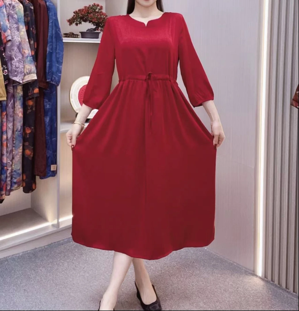 （苏依阁）CZY新款纯色~收腰气质中国风女装连衣裙