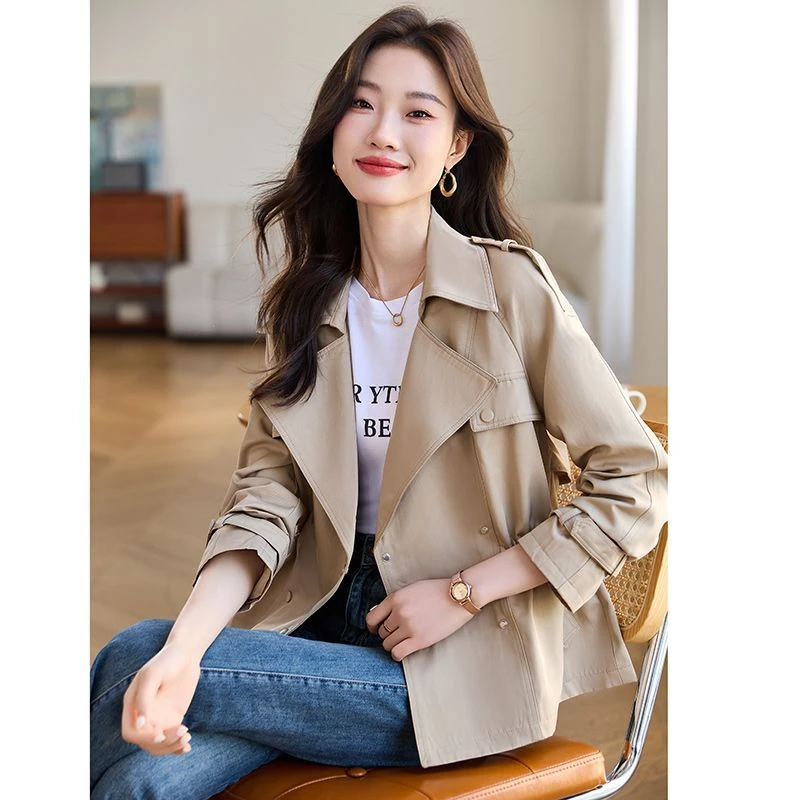 短款风衣外套女2024新款秋装西装领抽绳韩版小个子大衣女士上衣潮