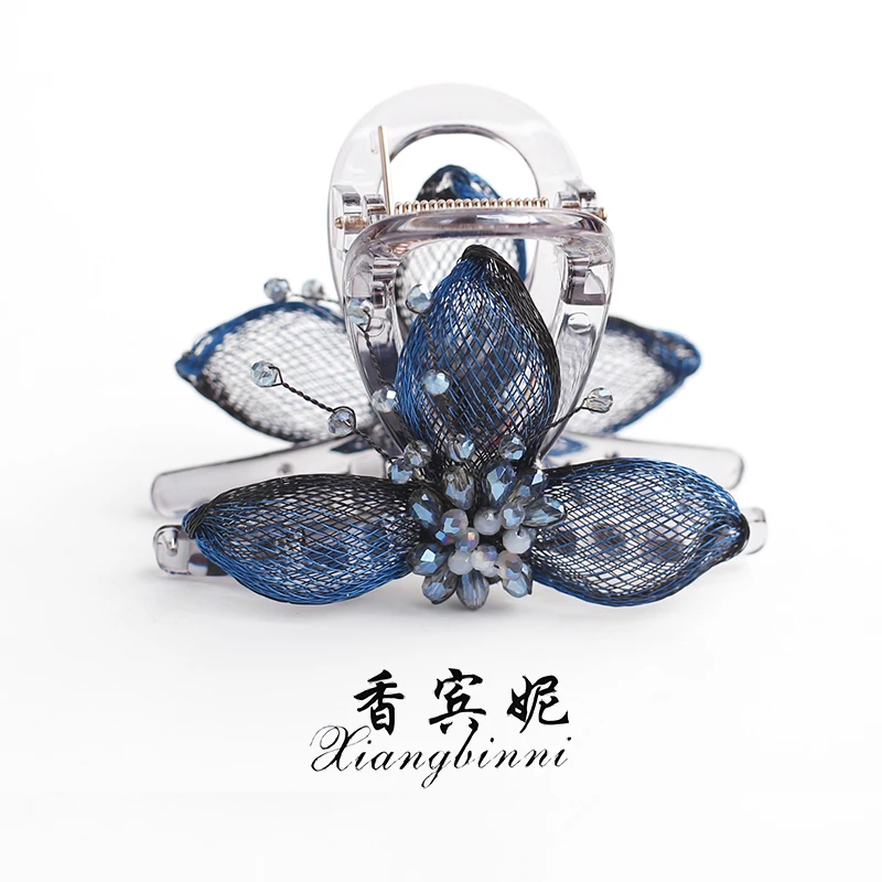 香宾妮原创设计发夹7.5cm蓝色铜丝高级感中号抓夹6129