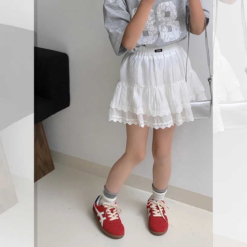 【微甜】西西家女童2025夏季新款蕾丝白色短裙儿童百搭裙子DF15612