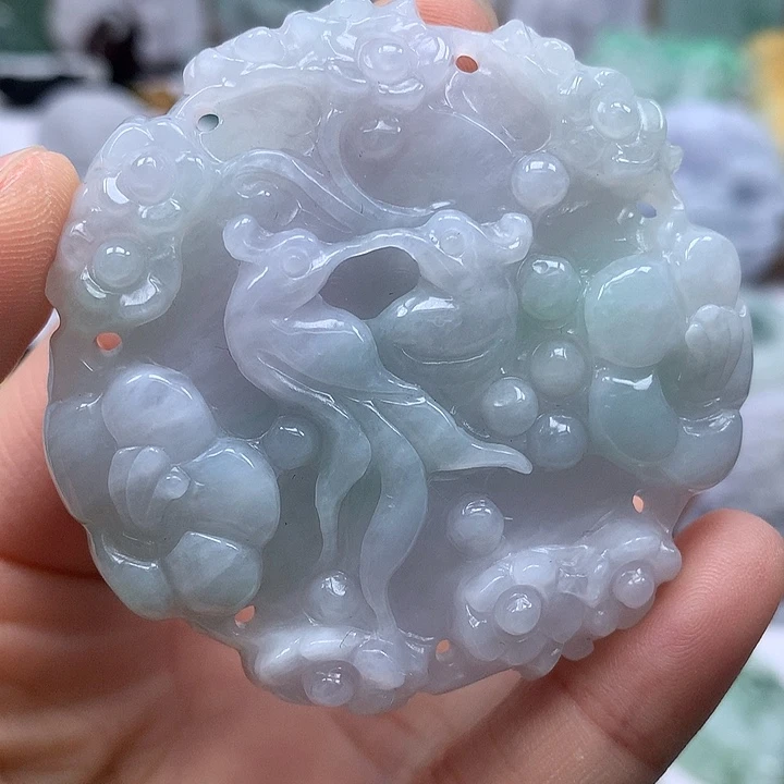 翡翠未镶嵌颈饰花开富贵两面工艺福利卡厚11+