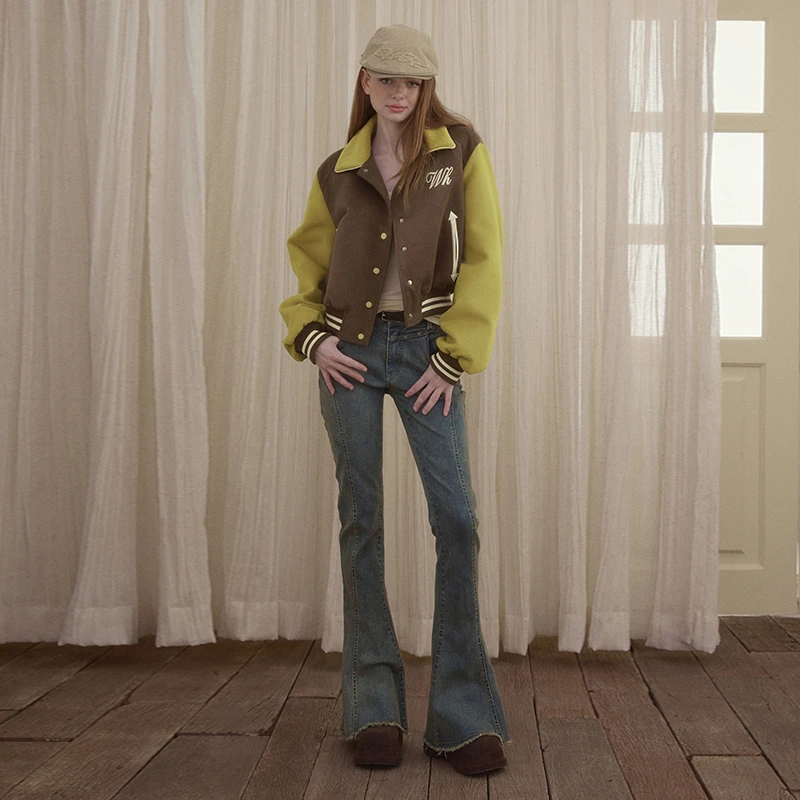 wooha 吾哈2025春季新款牛仔裤复古毛边紧身马蹄裤女