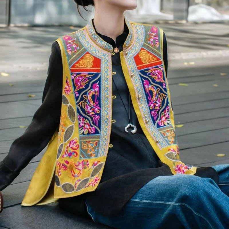 轻奢中国风坎肩 高端新中式盘扣重工刺绣背心 马甲女大码宽松外套