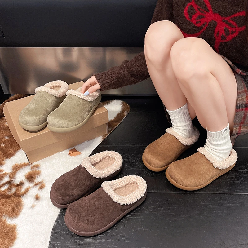 袋鼠雪地靴慵懒风小土豆毛毛鞋2025秋冬季新款舒适全包半拖女鞋