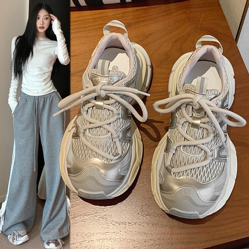 【CK官方正品】大头厚底老爹鞋女2025夏季新款网面透气卡皮巴拉轻