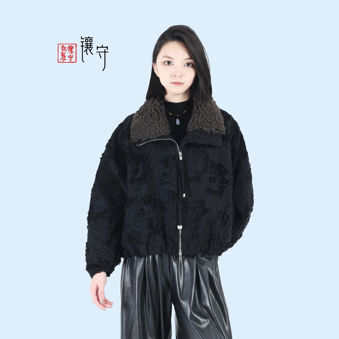 【镶守·慕枫】冬季轻奢时尚设计师款羊羔毛短款白鹅绒服外套26308