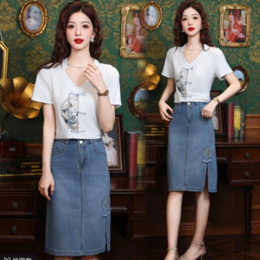 2492#中长裙高腰A字裙厚款半身裙牛仔韩版显瘦半身裙