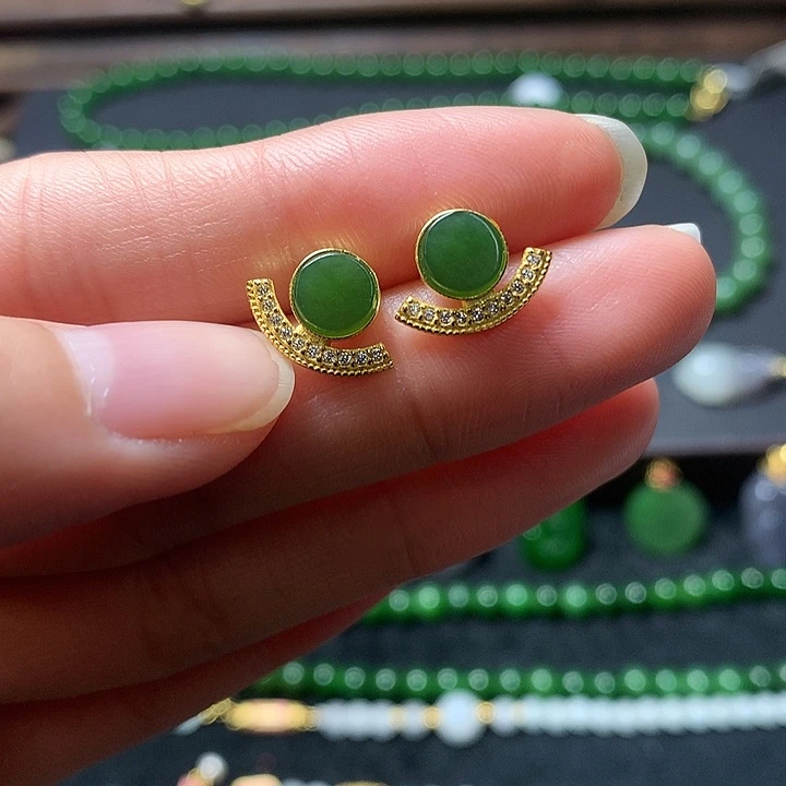 和田玉耳饰银S925镶嵌