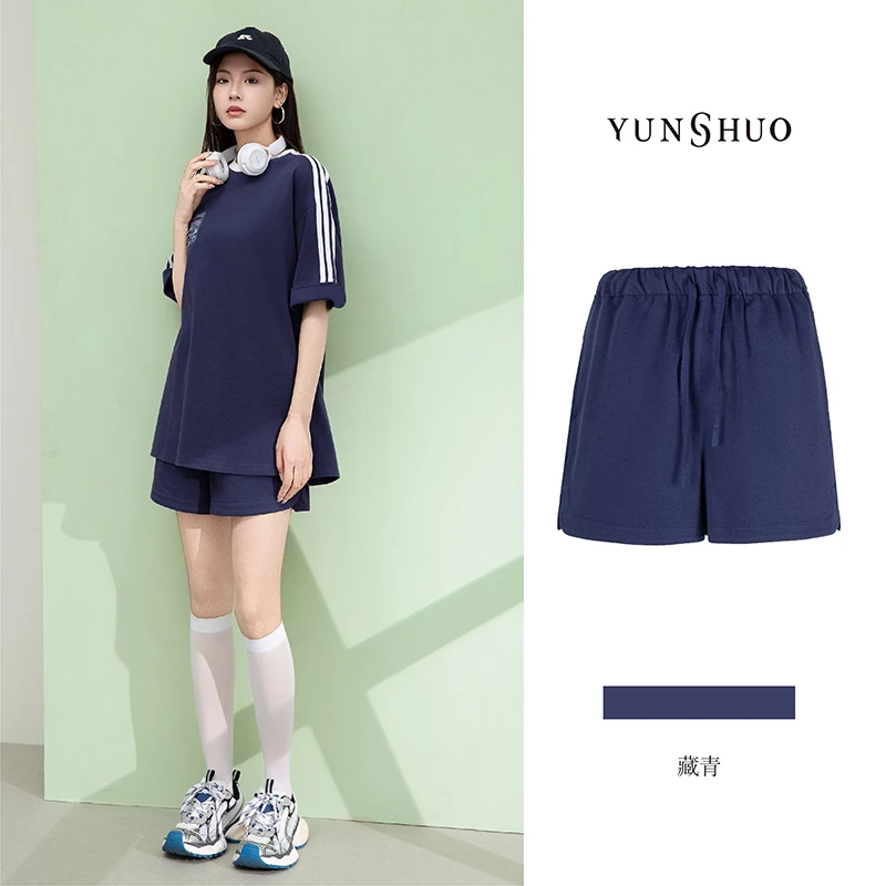 允硕夏季新品时尚百搭运动女装休闲气质短裤蓝色欧若风裤子195141