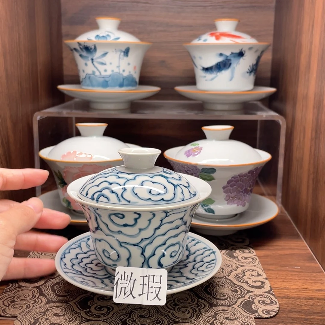 釉下手绘茶具微瑕