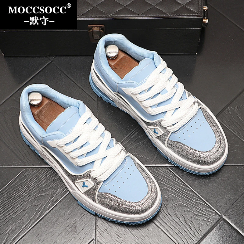 MOCCSOCC冬季厚底低帮板鞋轻便透气休闲增高时尚水钻百搭运动男鞋