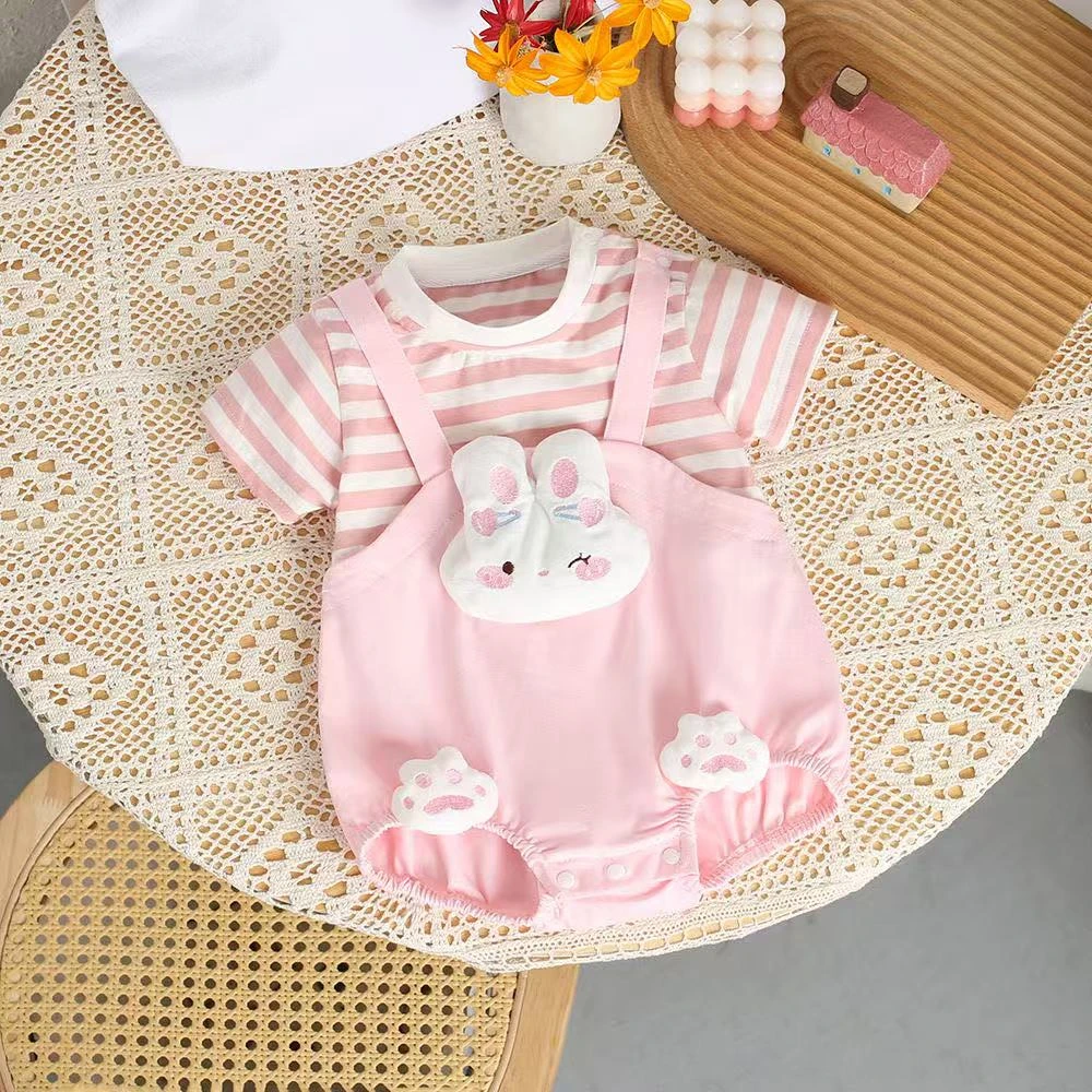 夏季薄款婴儿半袖包屁衣男女宝卡通纯棉透气连体衣新生儿三角哈衣