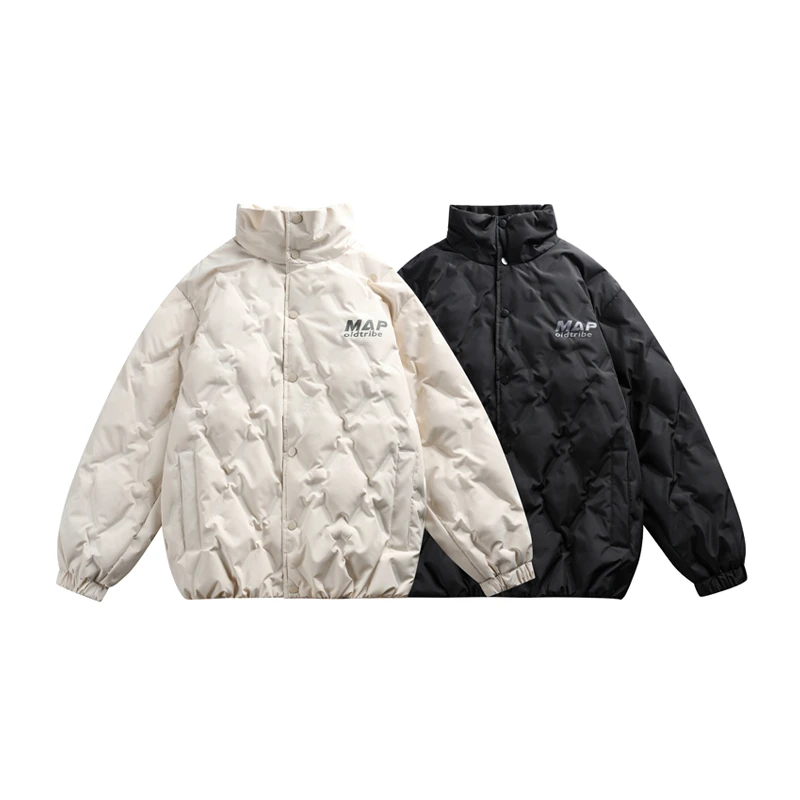 国潮简约压印立领羽绒服男女冬季90白鸭绒宽松加厚保暖外套潮流