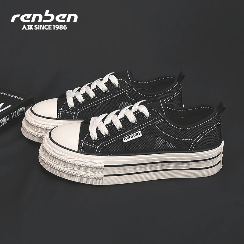 人本店帆布鞋2025爆款ins镂空韩版ol学生防滑软皮不磨脚ootd穿搭