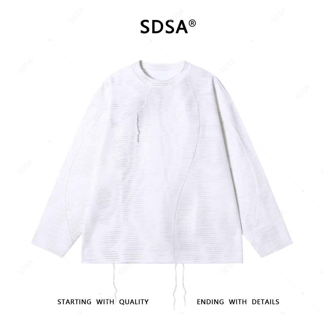 SDSA男士2025新款轻奢痞帅男装简约缝线流苏圆领卫衣百搭时尚复古