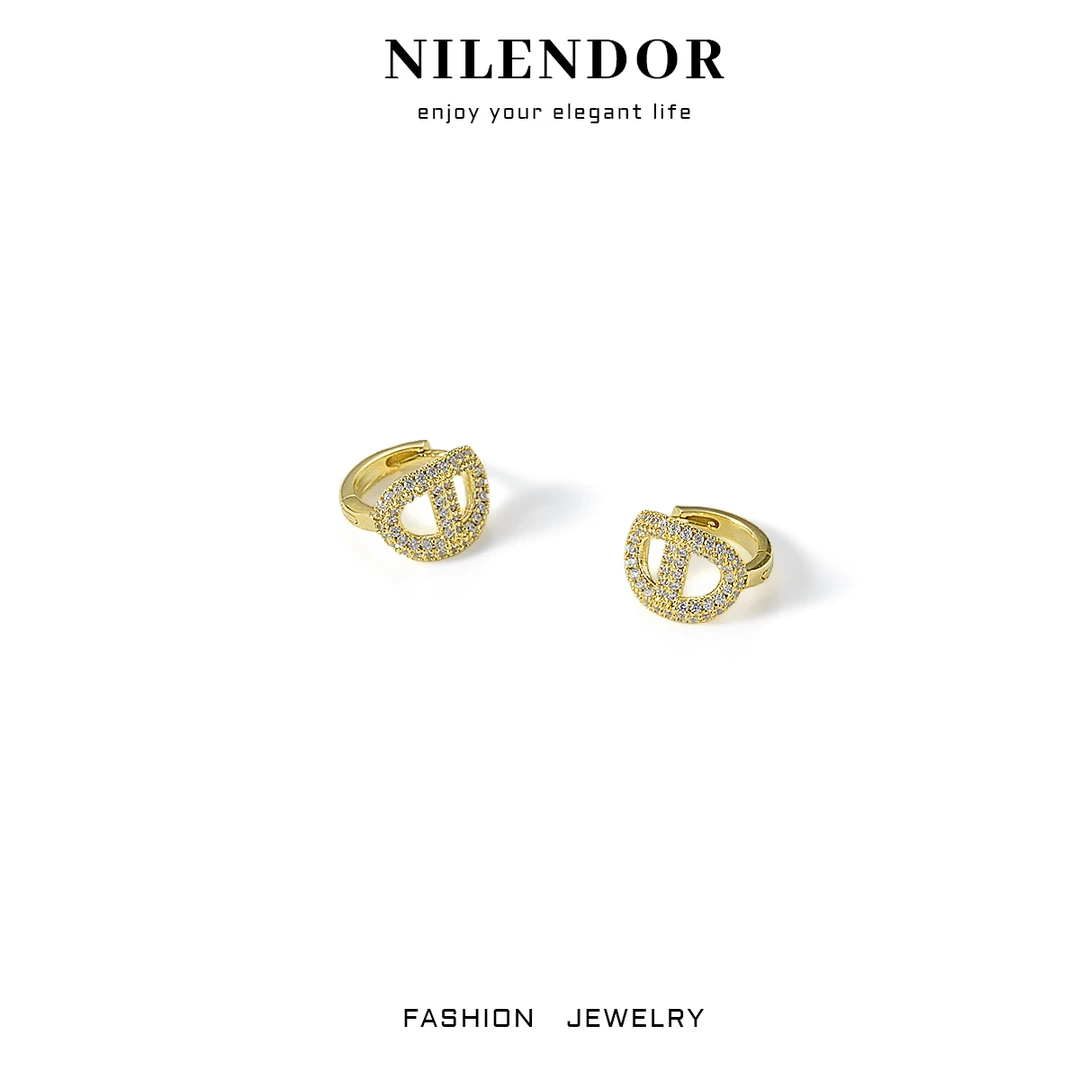 铜合金合成锆石耳饰 ES-185精致猪鼻子满镶耳饰