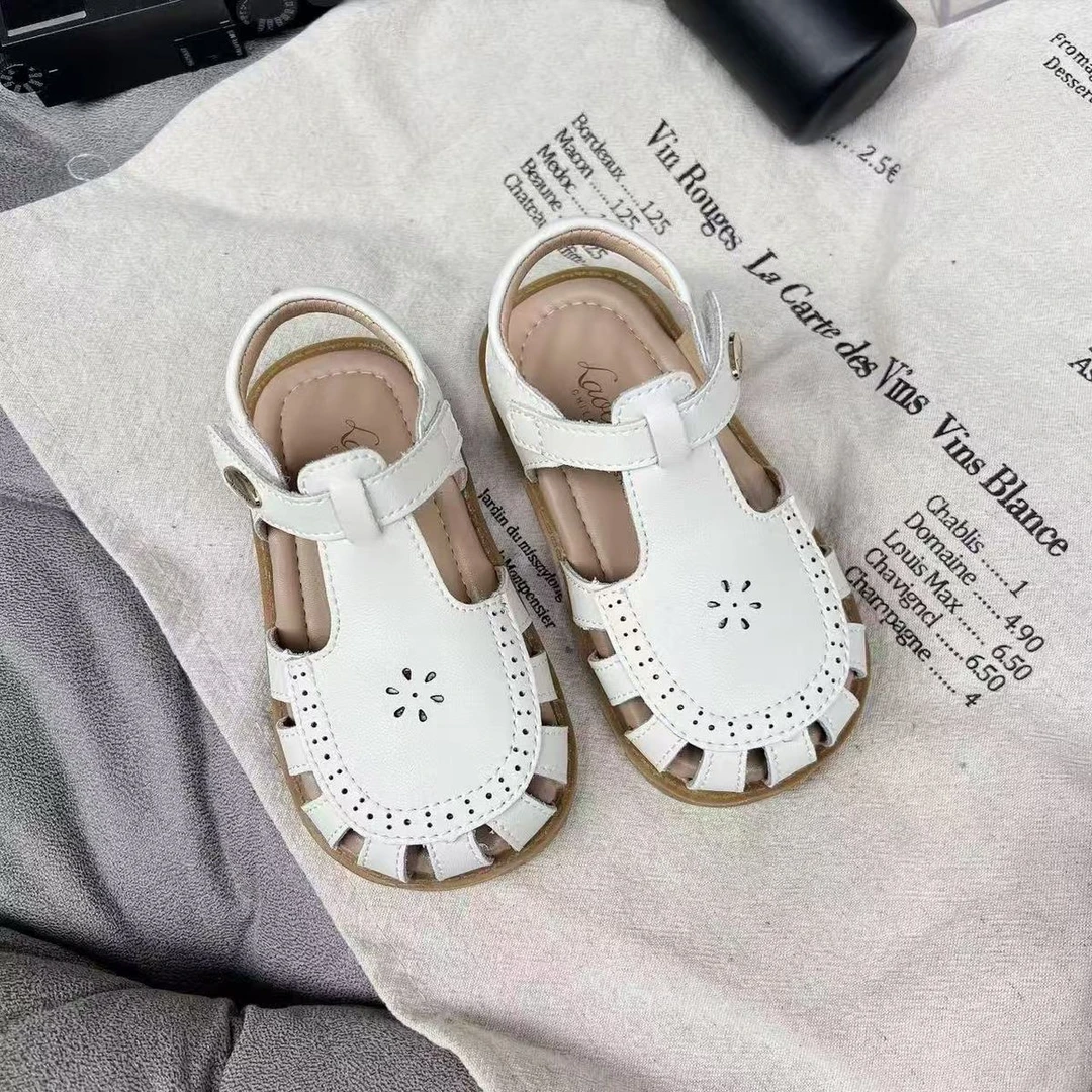 劳拉维尼夏季真皮小女孩宝宝包头防滑儿童公主软底亮鞋LLWN331