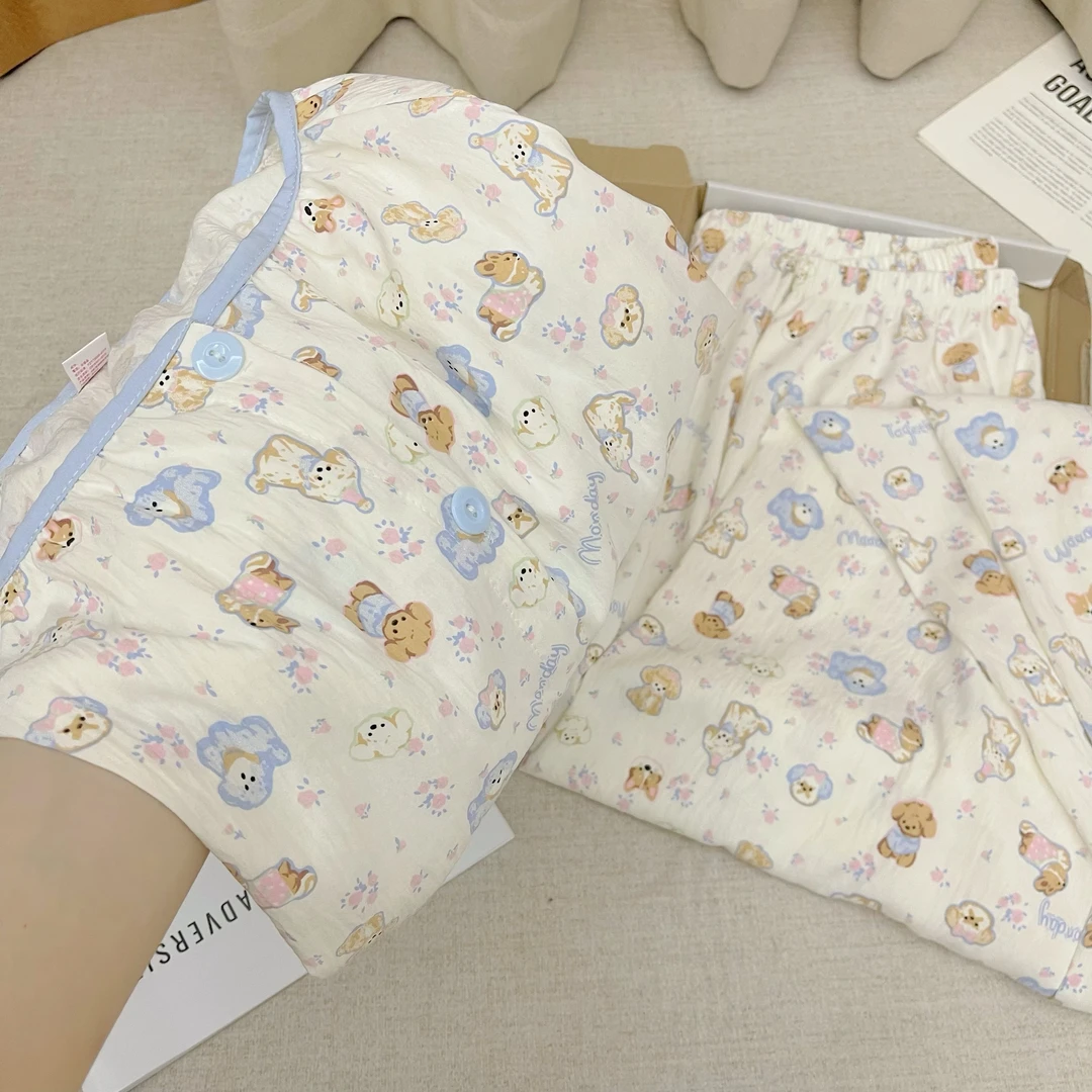 【云朵棉】奶盖小狗外穿家居服套装女夏季薄款舒适透气减龄大码睡衣
