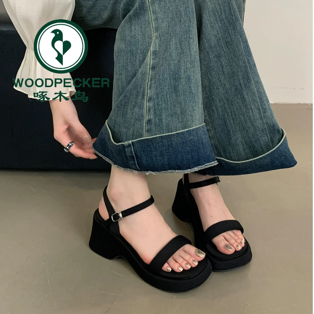 啄木鸟2025厚底坡跟凉鞋女夏秋新款高跟鞋仙女风高级感罗马凉鞋女
