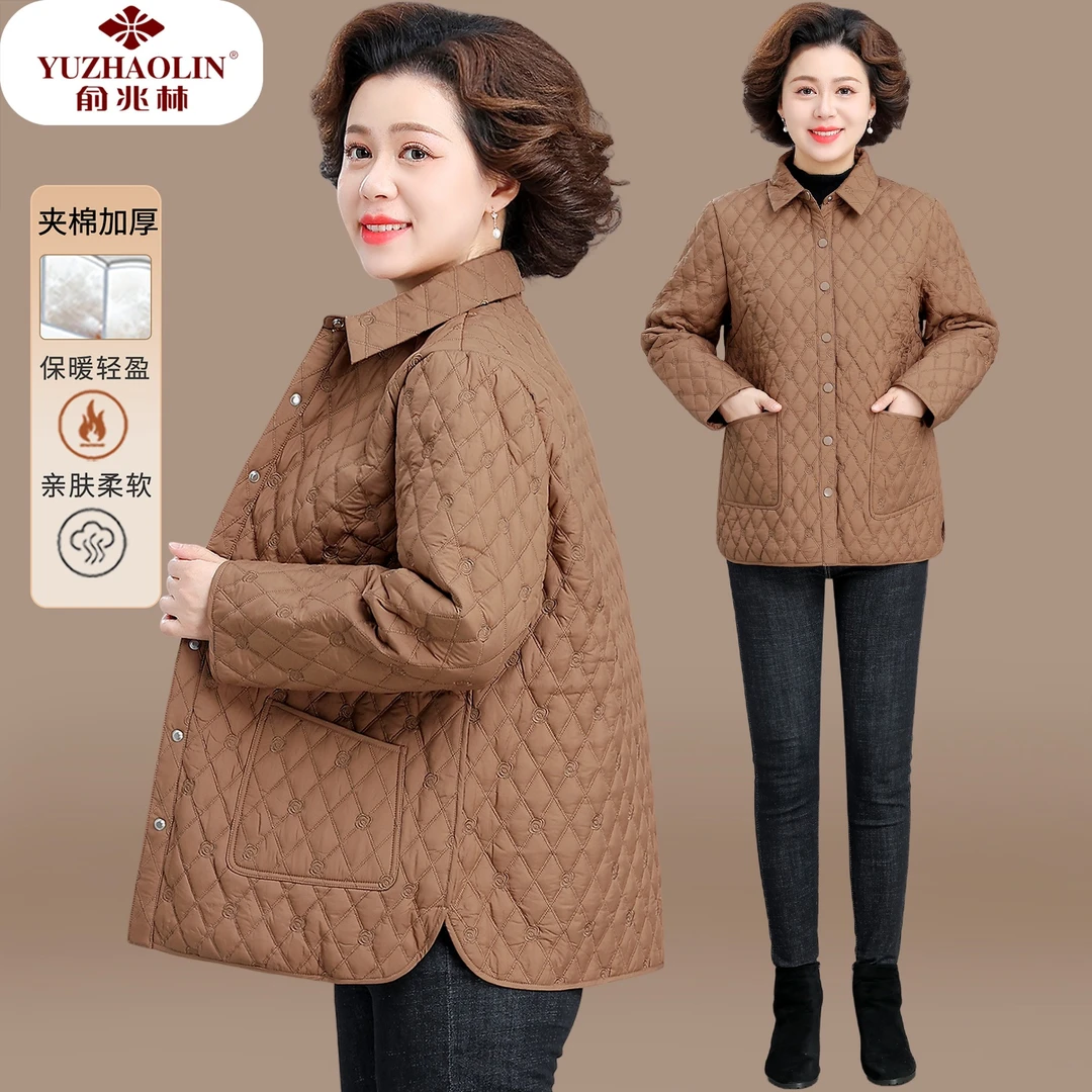 中年妈妈冬装洋气轻薄棉袄外套2025新款羽绒棉服中老年秋冬棉衣女