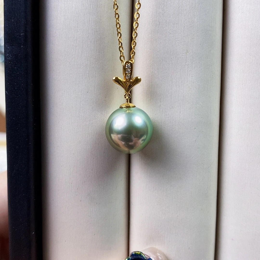 海水珍珠18K金镶嵌吊坠(不含链)11-12mm