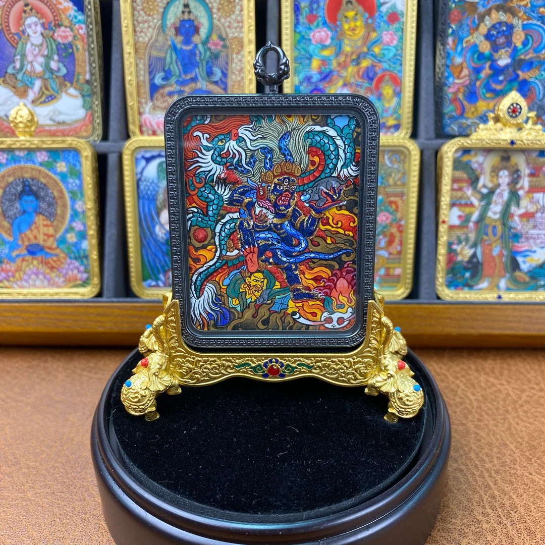 热贡纯手绘唐卡 立体黑财神唐卡 一物一图