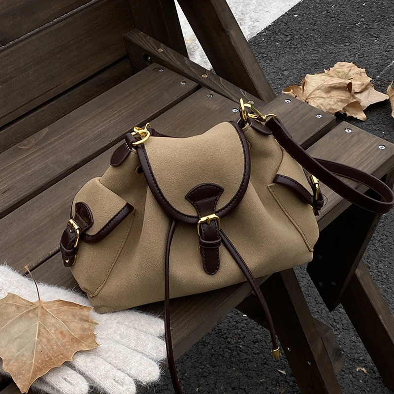 时尚通勤复古磨砂包包女新款休闲百搭斜挎包美拉德棕色单肩包