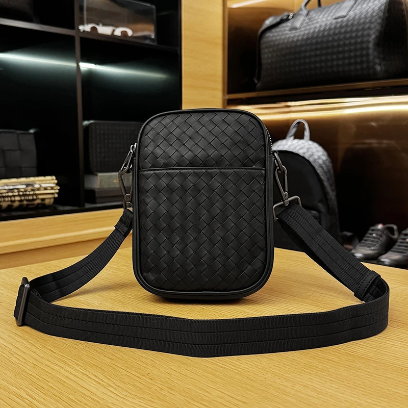 BV时尚小肩包真皮编织男士斜挎包百搭男款单肩包休闲小背包手机包