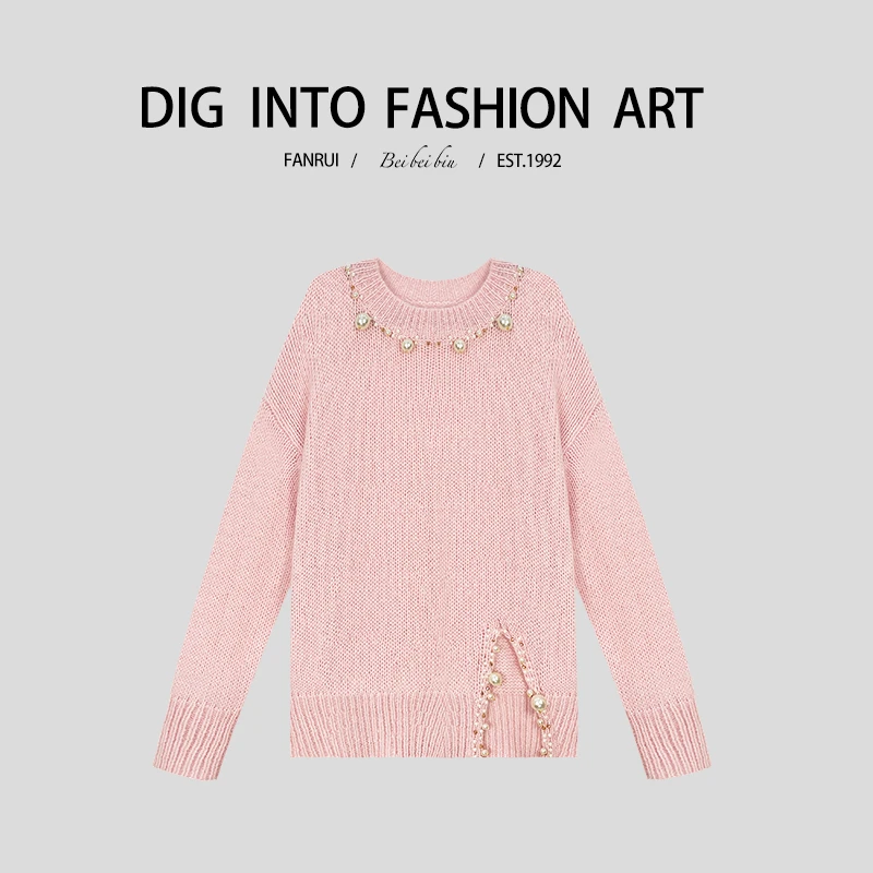 FANRUI/泛芮「人鱼的眼泪 」钉珠洋气百搭高级感舒适针织毛衣B14396