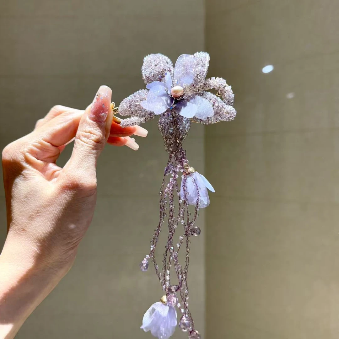 【莫奈海之星】紫溪花语系列原创设计流苏8字夹