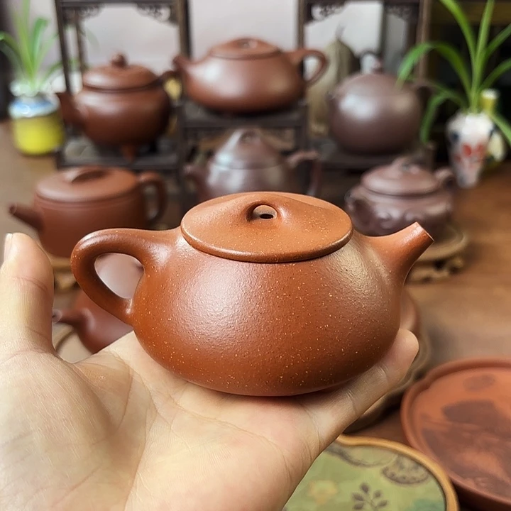 茶壶紫砂平盖石瓢 红降坡 120cc