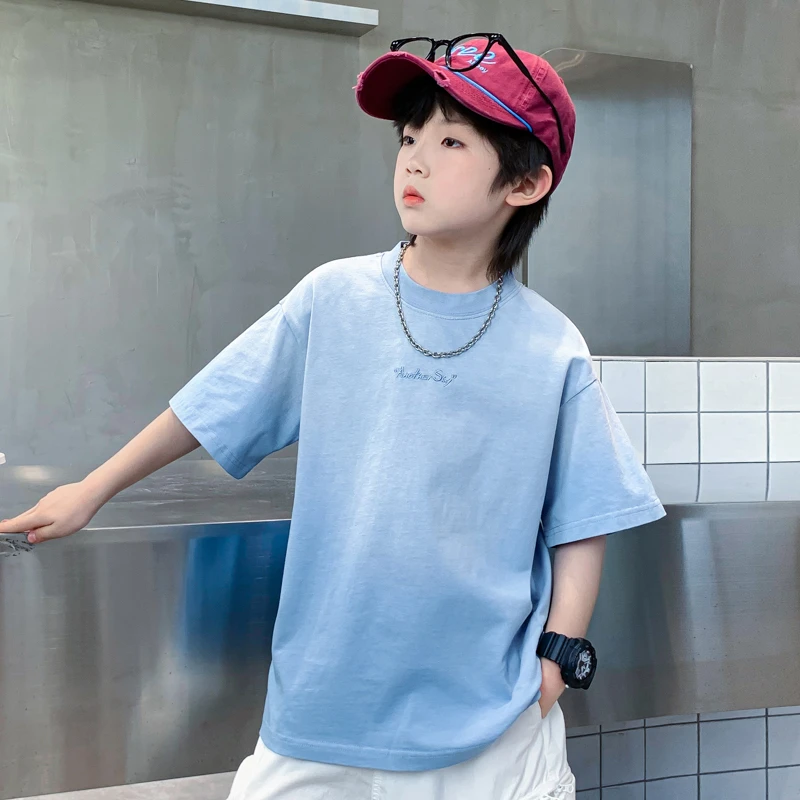 男童夏装渐变短袖T恤2025新款青少年儿童夏季中大童冰感半袖上衣t