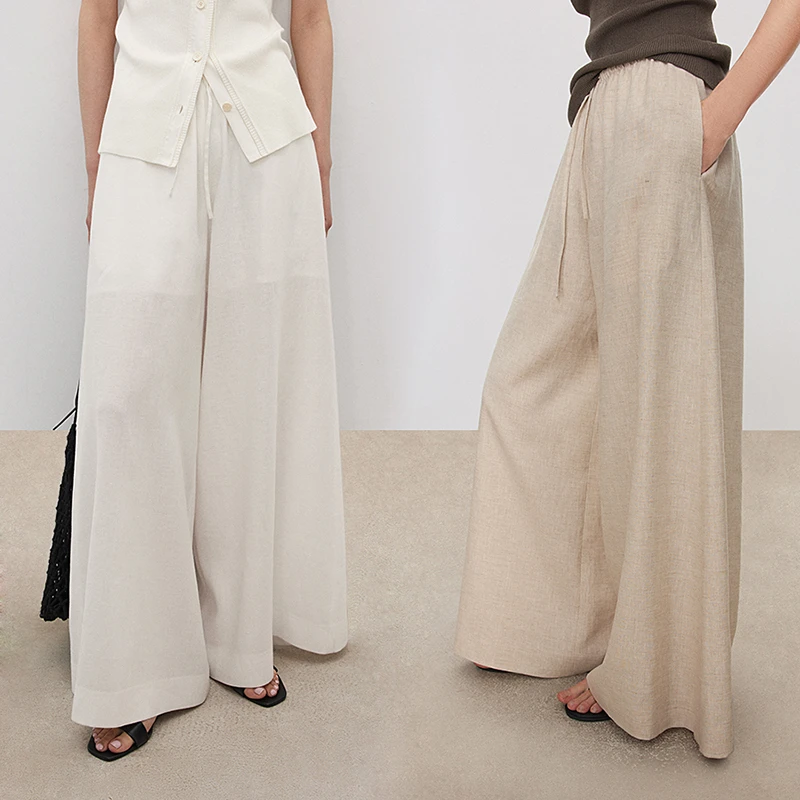 CHICJOC超阔散步山本裤_轻凉亚麻 松弛遮胯藏肉松紧腰A版大阔腿裤