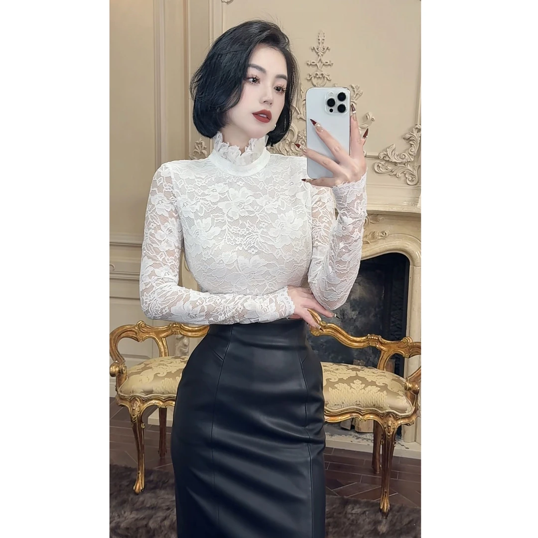 LYXJ【珍妮蕾丝】高级定制蕾丝拉夫领打底衫镂空上衣12483