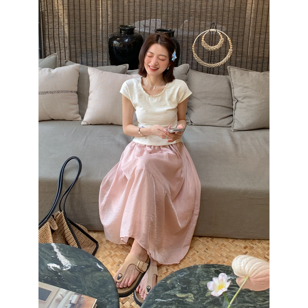 【西西里安】 晴夏海风～夏日鎏金光泽轻薄纱感半身裙